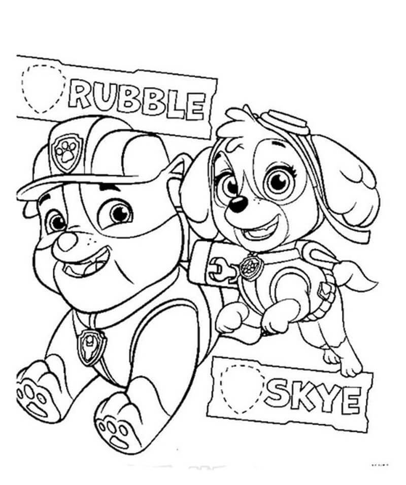 Skye e Rubble in Esecuzione da colorare