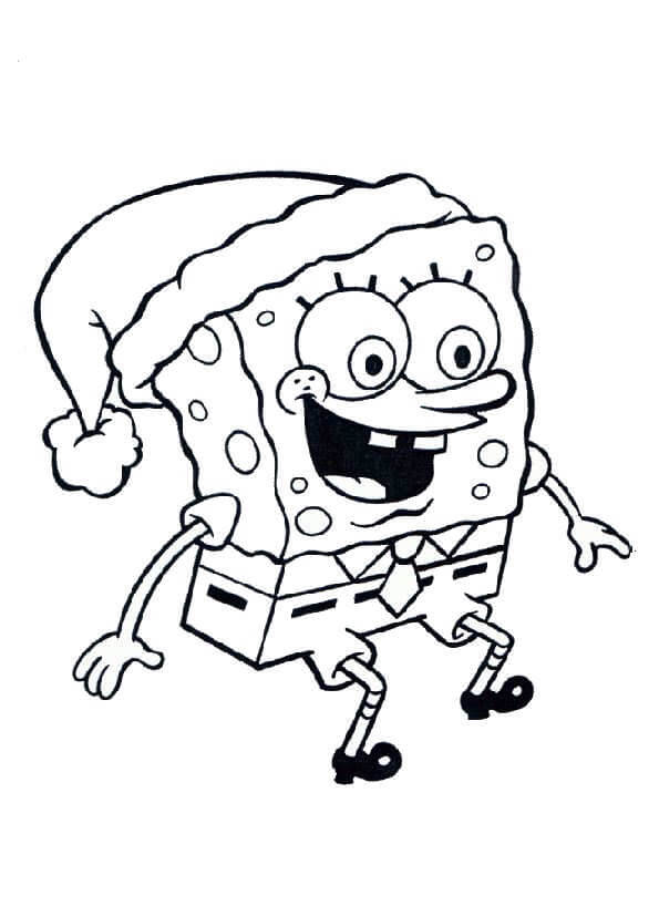 SpongeBob su Cappello da Babbo Natale da colorare