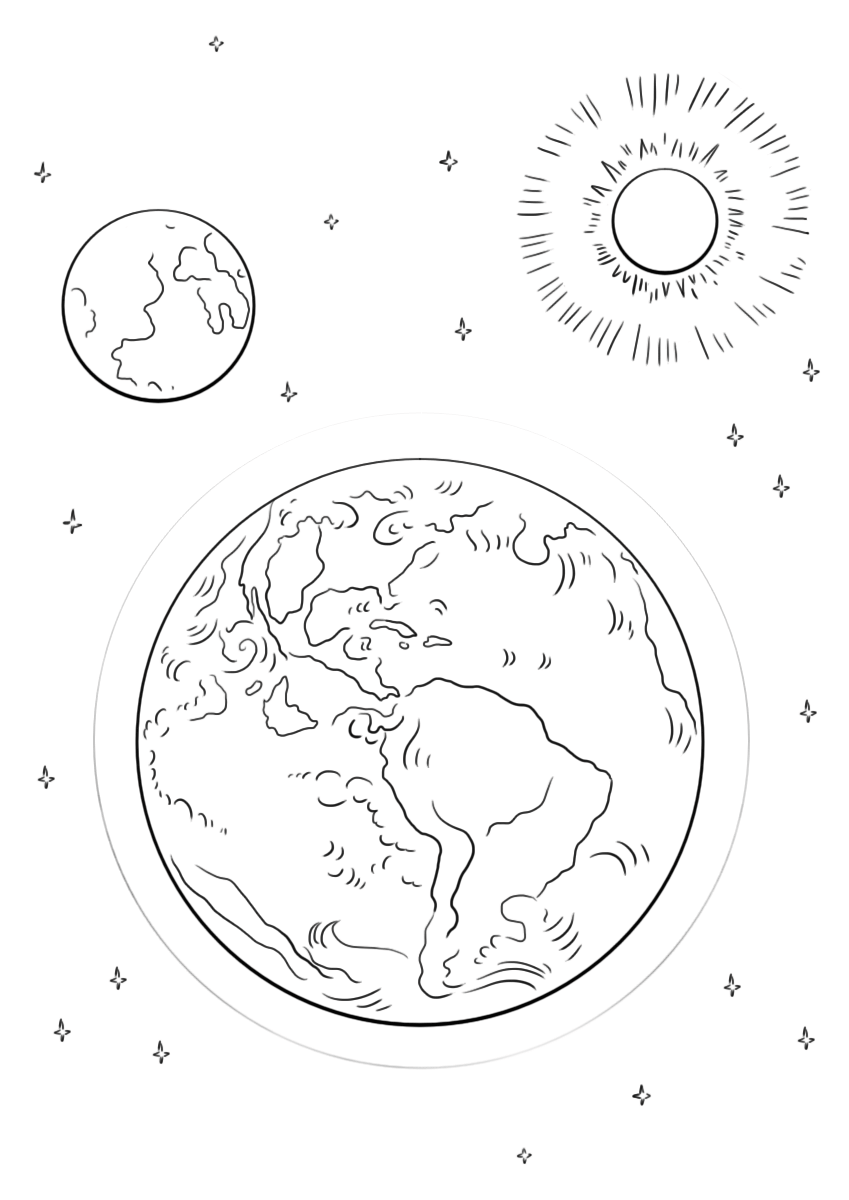 Terra, Luna e Sole da colorare