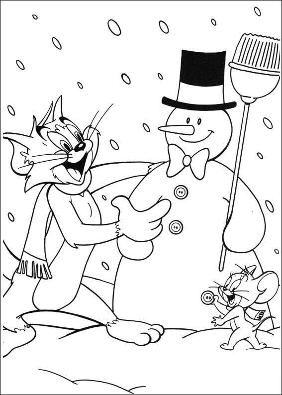 Tom e Jerry con il Pupazzo di Neve da colorare