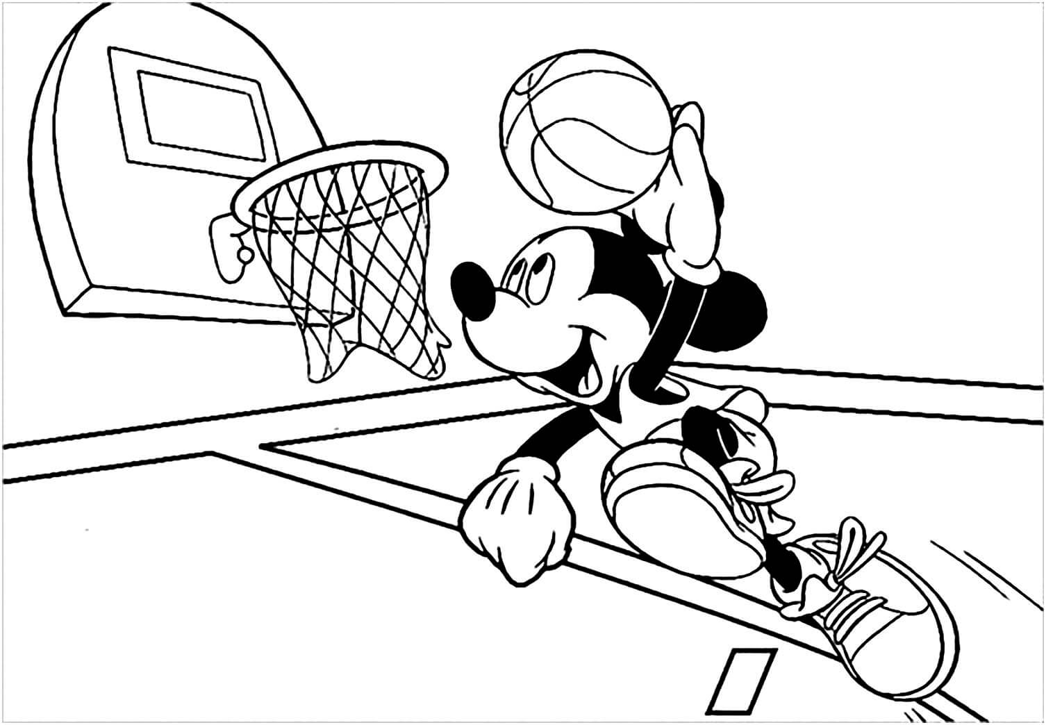 Topolino che Salta Mentre Gioca a Basket da colorare