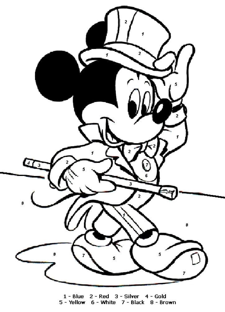 Topolino colora per Numero da colorare