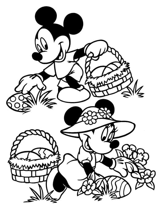 Topolino e Cestino di Pasqua da colorare