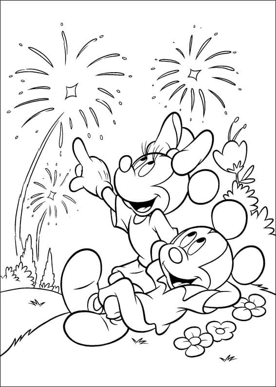 Topolino e Minnie che Guardano i Fuochi D’artificio 