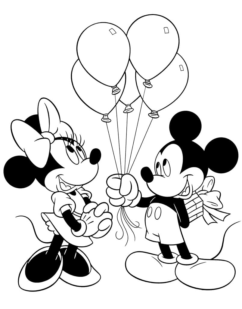 Topolino e Minnie con Palloncini e Regalo 