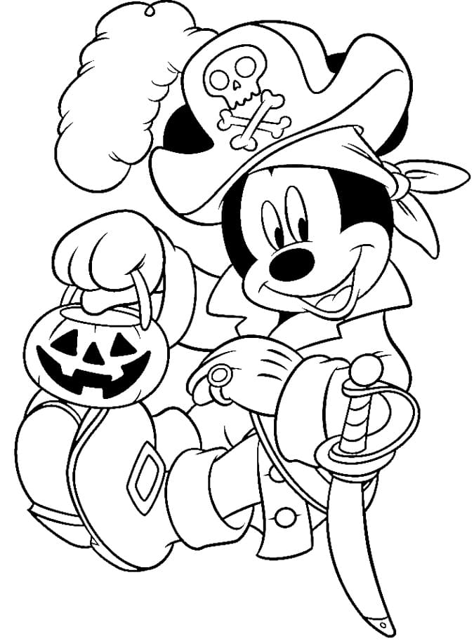 Topolino pirata ad Halloween da colorare