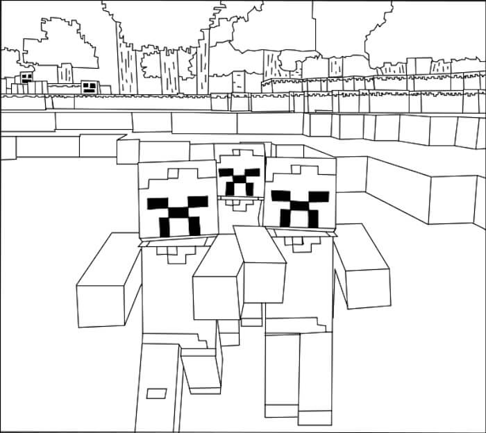 Tre Zombi di Minecraft da colorare