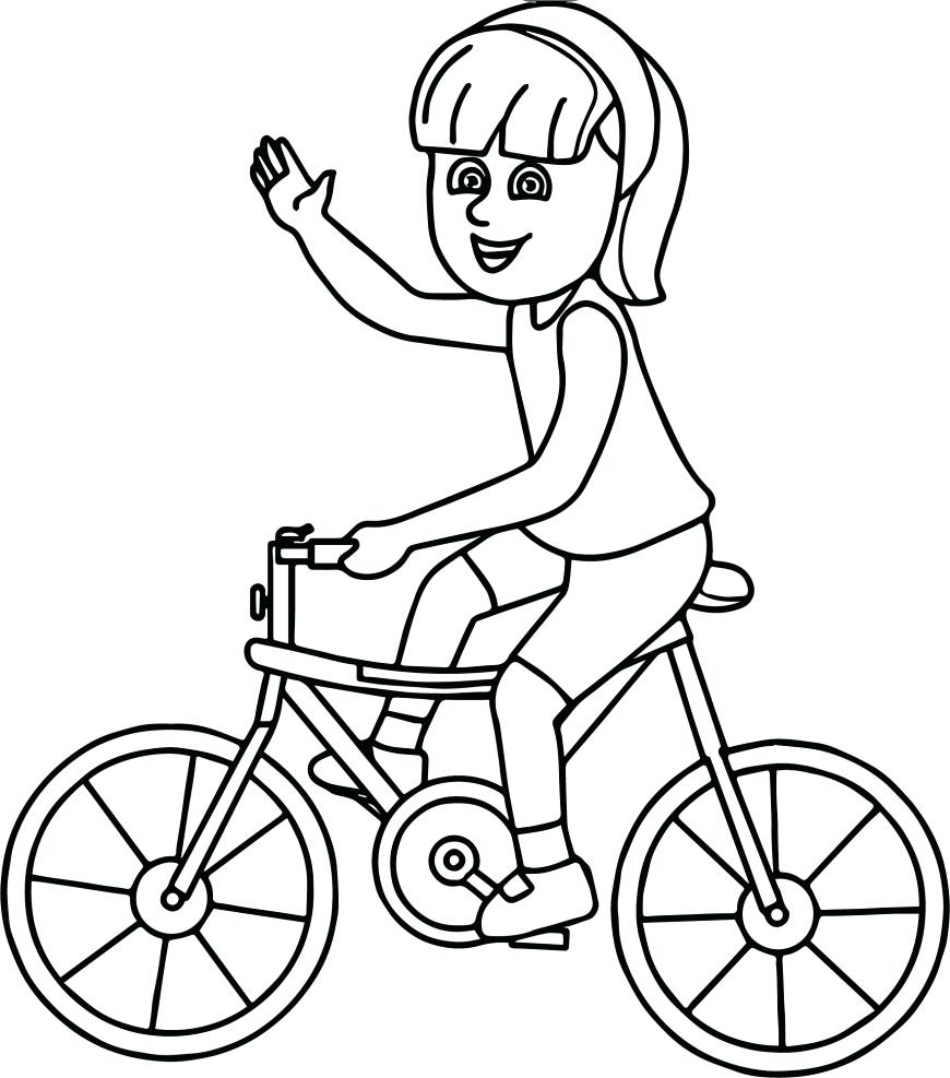 Una ragazza in bicicletta da colorare