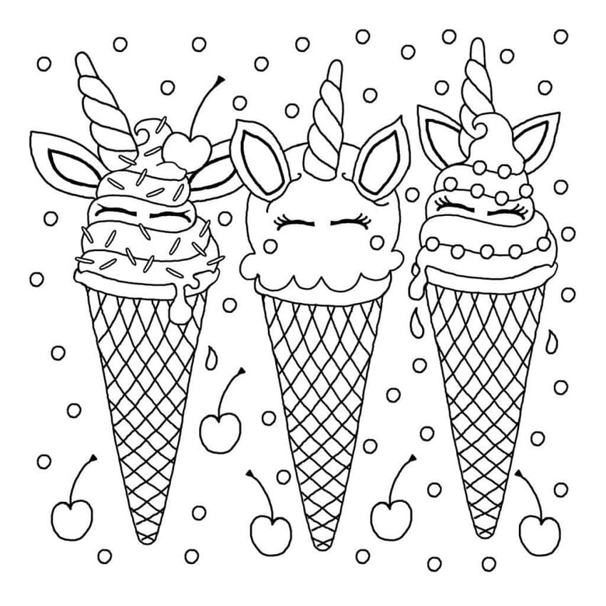 Unicorno gelato Kawaii da colorare