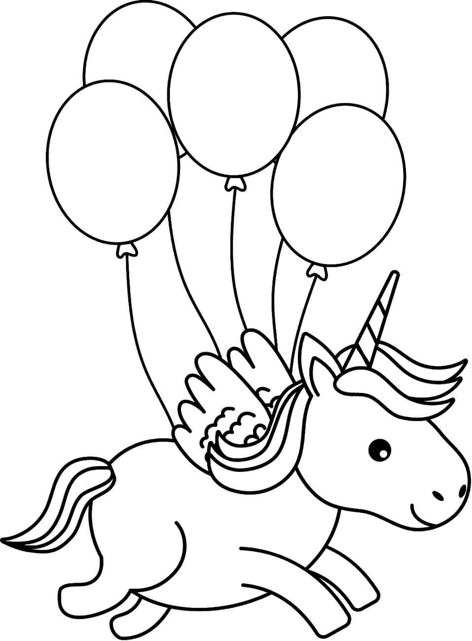 Unicorno Sorridente con Cinque Palloncini da colorare