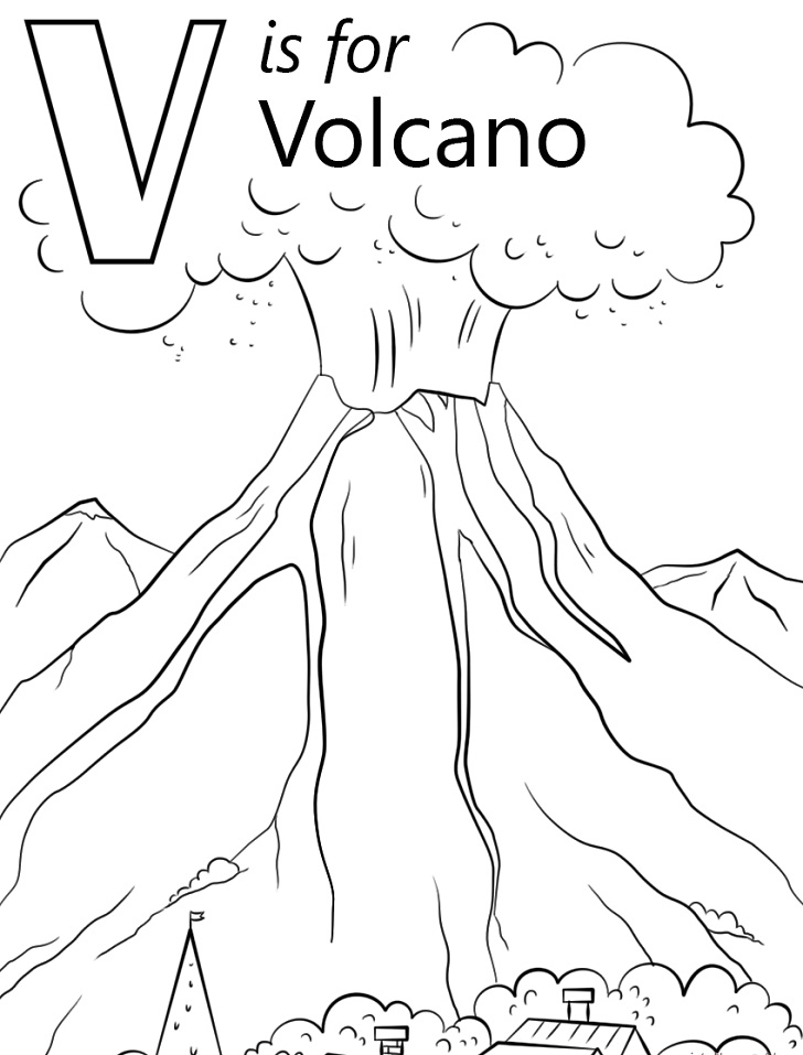 Vulcano Lettera V da colorare