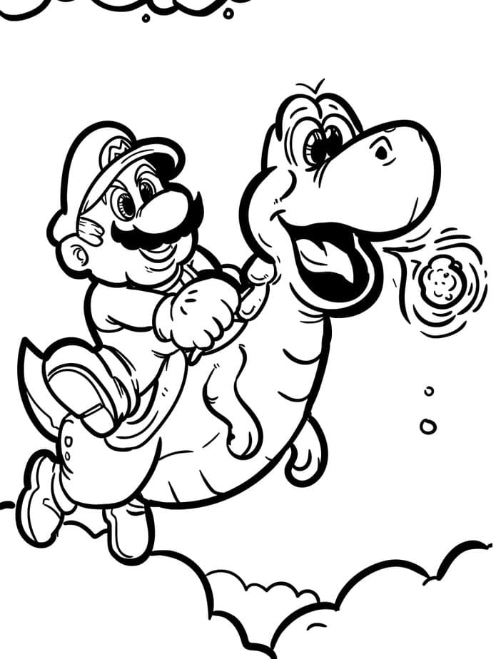 Yoshi e Super Mario in Volo da colorare