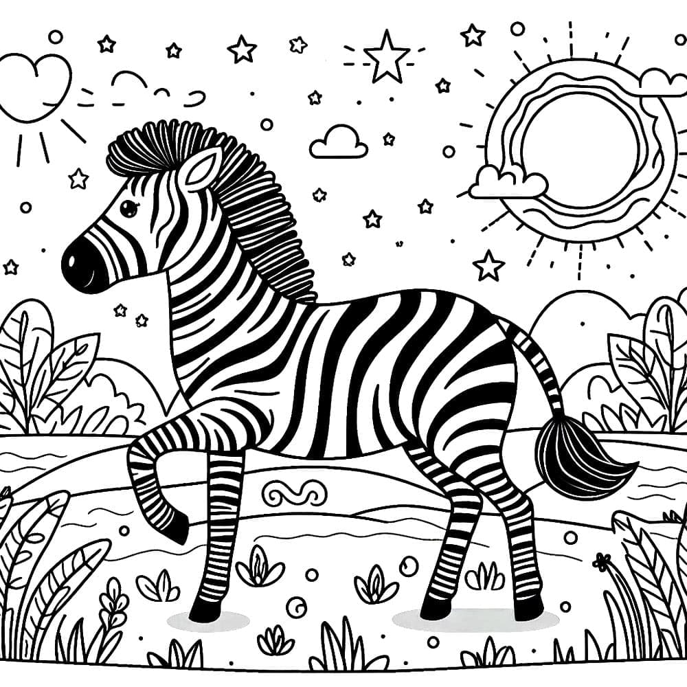 Zebra con cielo stellato da colorare