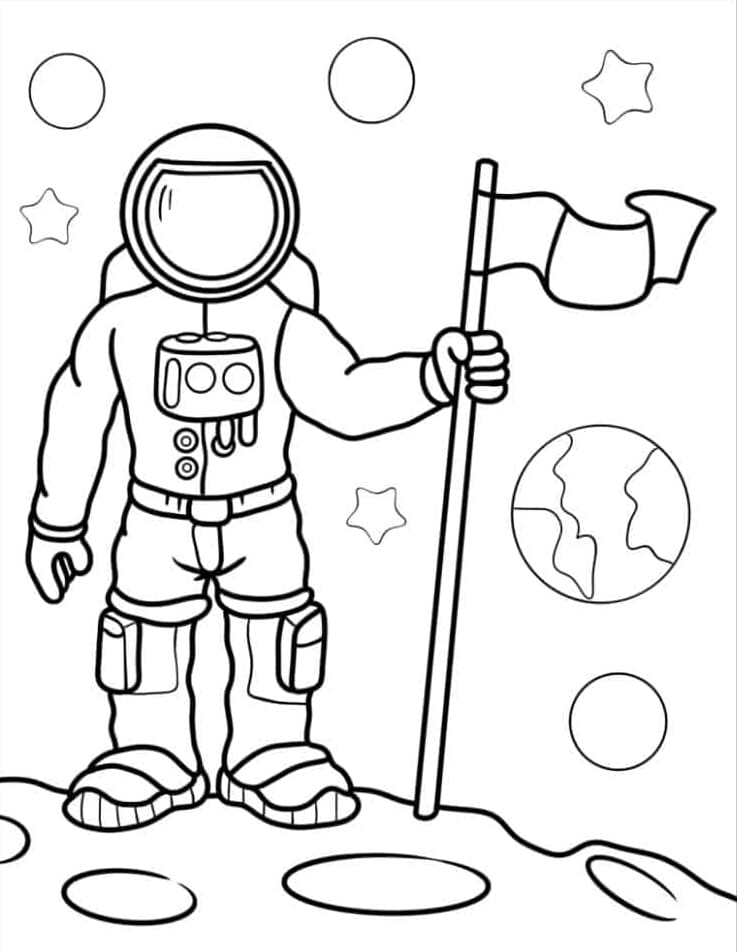 Astronauta che tiene la bandiera da colorare