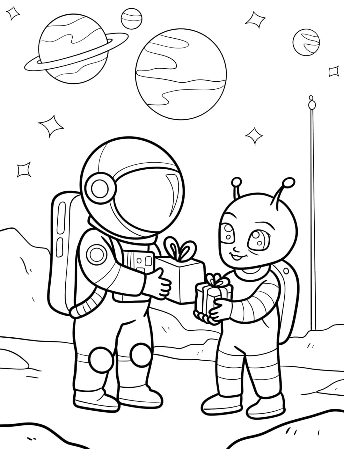 Astronauta e alieno carini da colorare