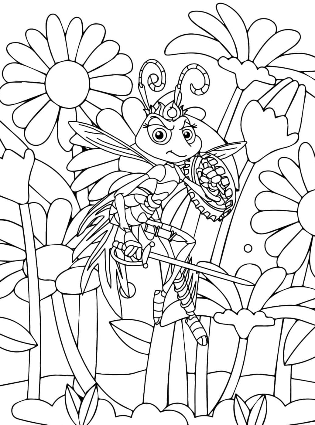 Atta combatte nel giardino fiorito da colorare