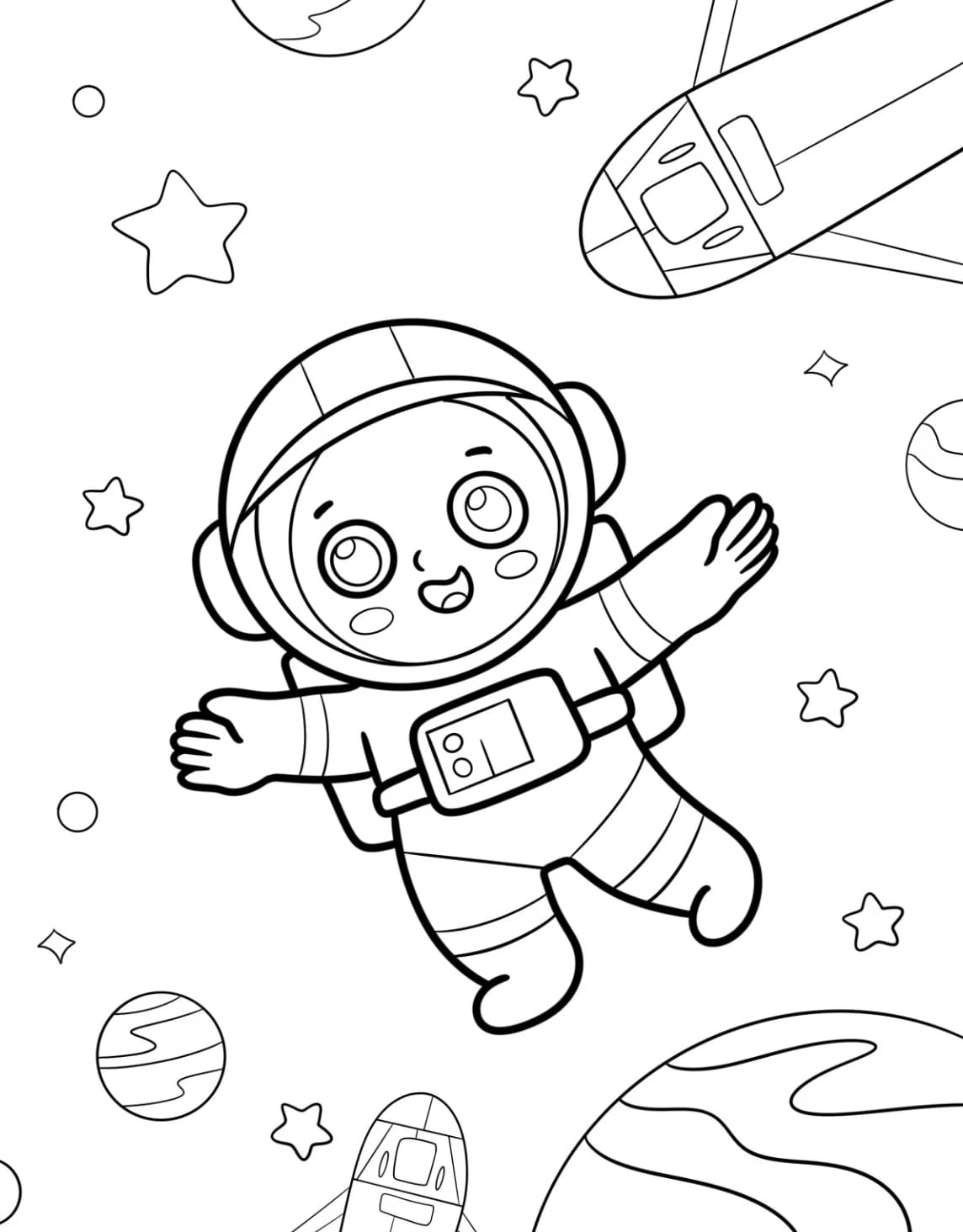Bambino astronauta sorridente da colorare