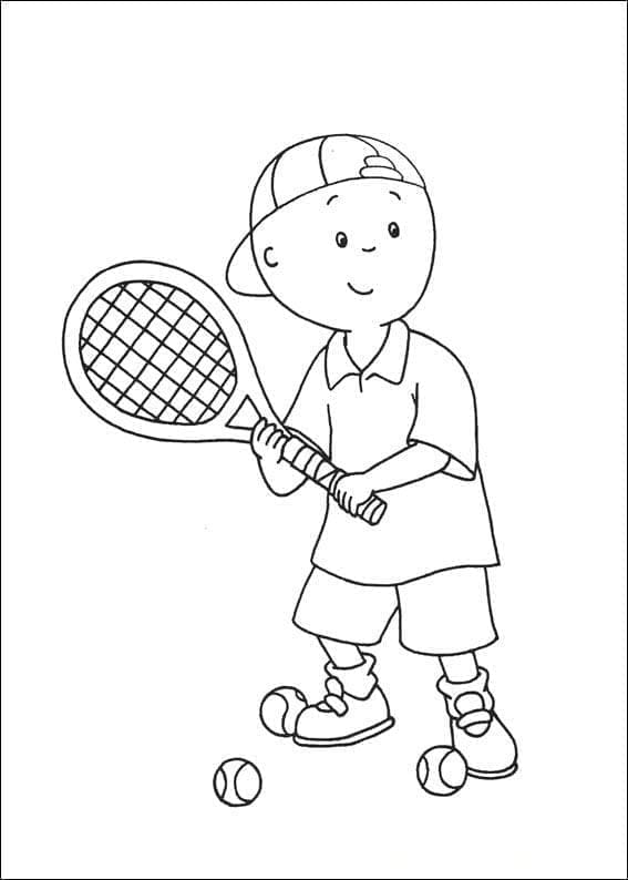 Caillou sta giocando a tennis da colorare