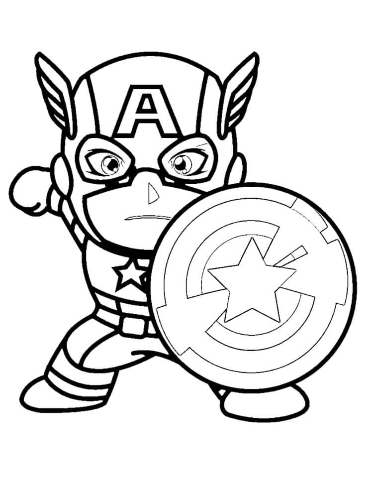 Chibi Capitan America con in mano Scudo da colorare