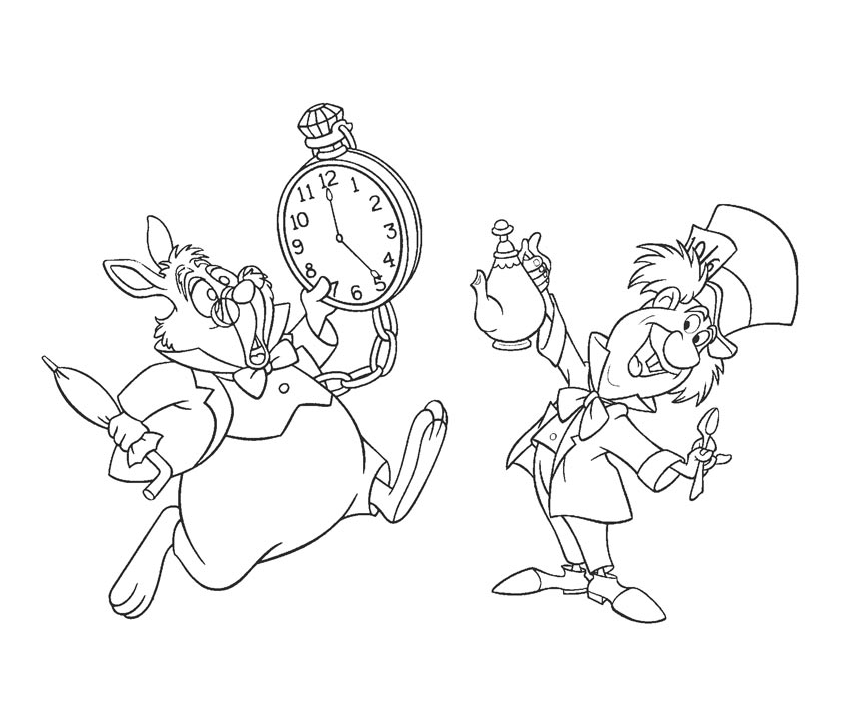 Coniglio Bianco e Mad Hatter da colorare