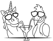 Cool Unicorn e Flamingo Stanno Bevendo Un Cocktail 