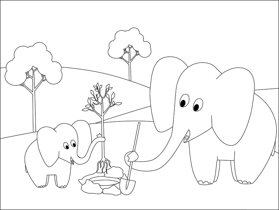 Cute Elephants coloring page 