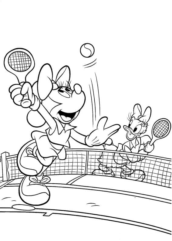 Daisy e Minnie giocano a tennis da colorare