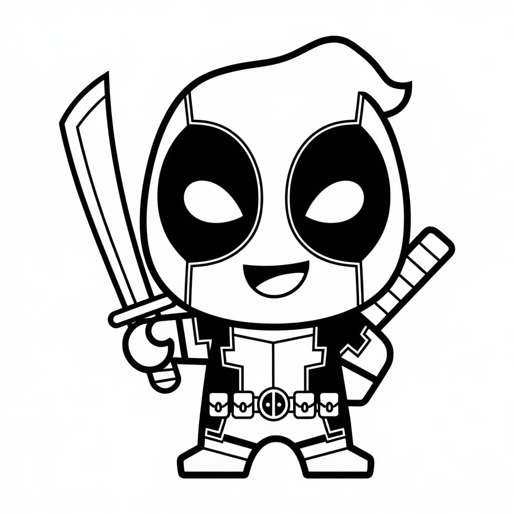 Deadpool e spada Chibi da colorare