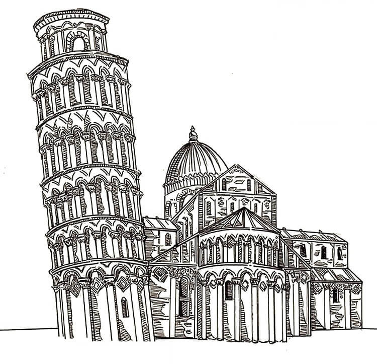 Disegna a mano Torre di Pisa da colorare