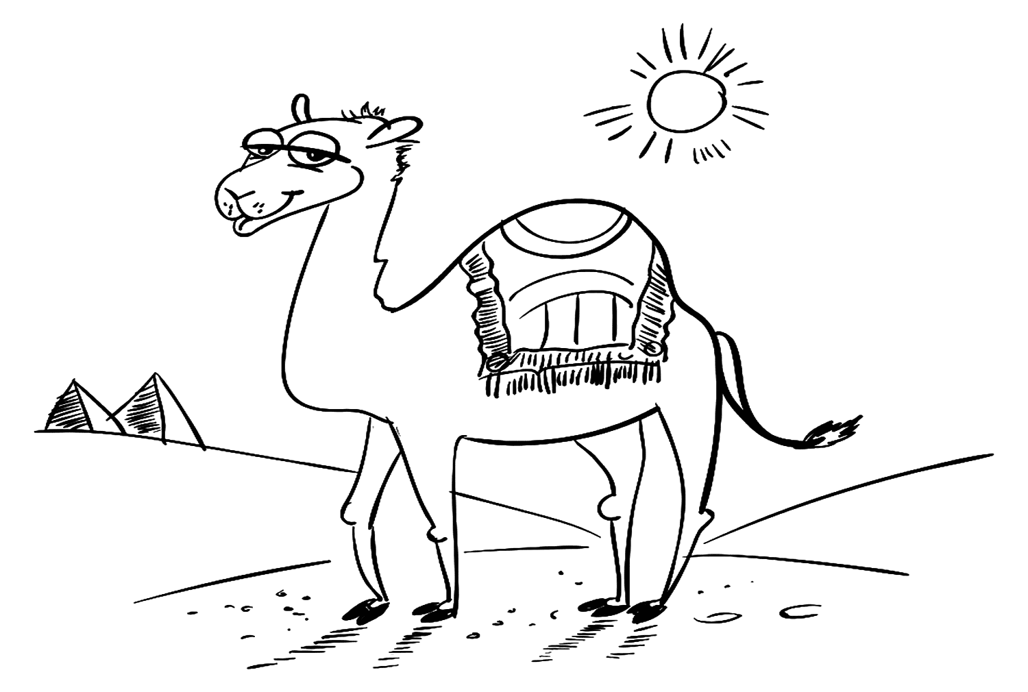 Divertente cammello nel deserto da colorare