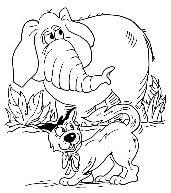 Dog and Elephant coloring page 