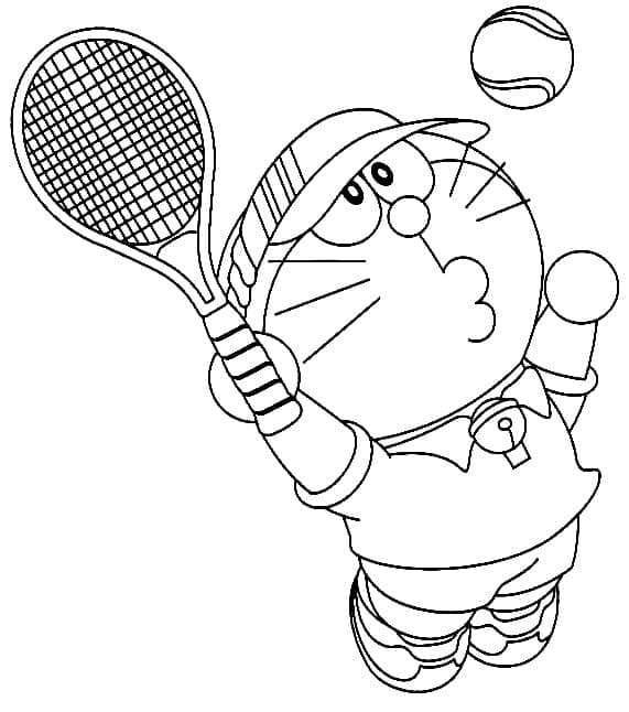 Doraemon gioca a tennis da colorare