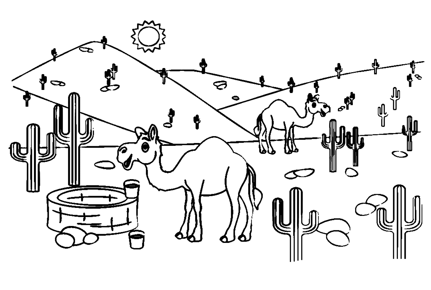 Due cammelli nel deserto da colorare