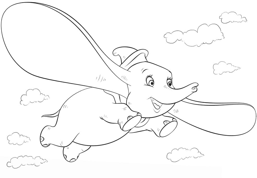 Dumbo nel cielo da colorare