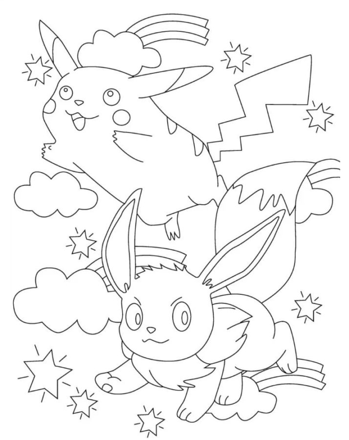 Eevee e Pikachu nel cielo 