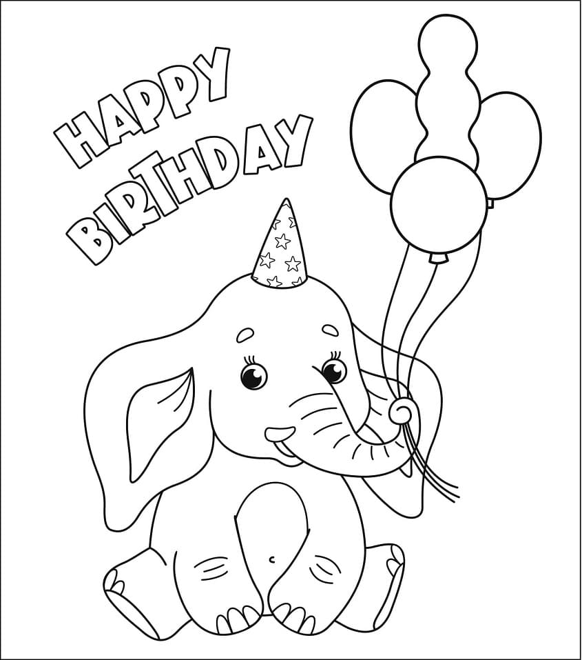 Elephant Birthday coloring page 