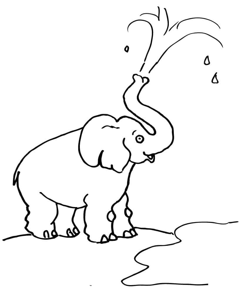 Elephant Blows Water coloring page 