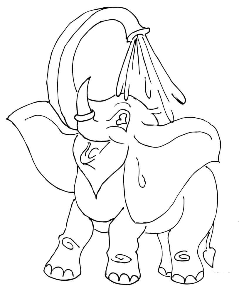 Elephant Showering coloring page 