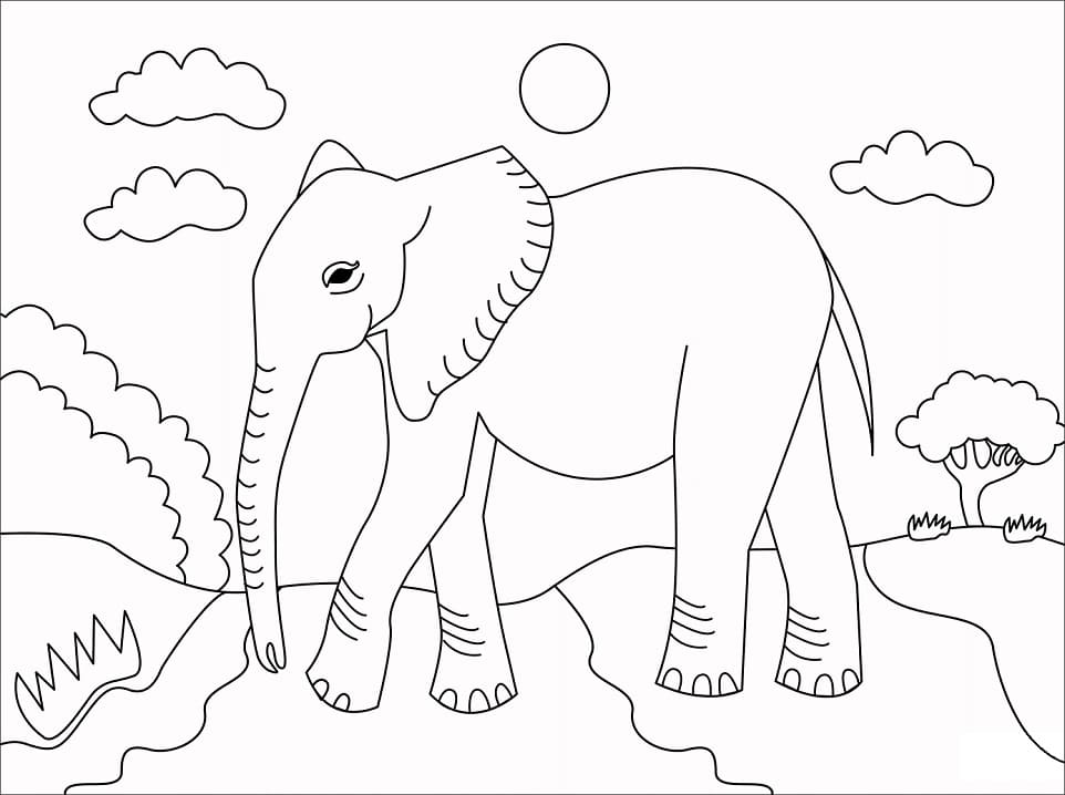 Elephant in the Wild coloring page 