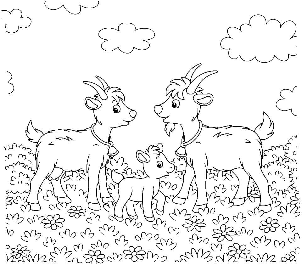 Famiglia di capre da colorare
