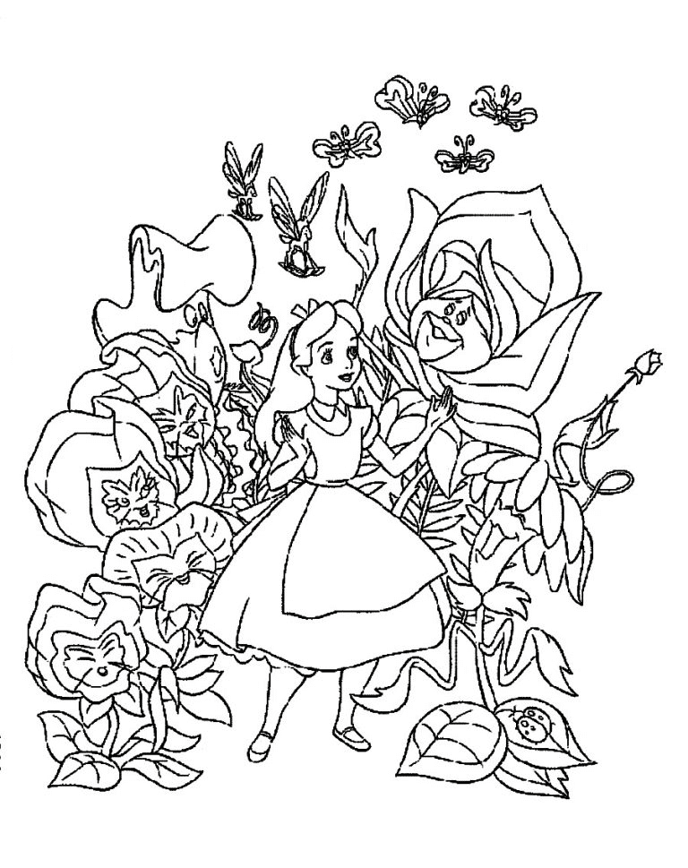 Fiori parlanti e Alice in Wonderland da colorare