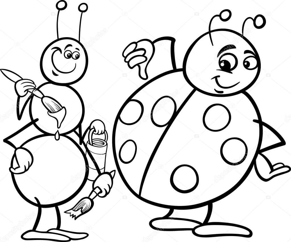 Formica e coccinella da colorare
