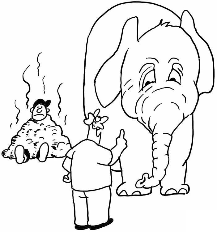 Funny Elephant and Big Poop coloring page 