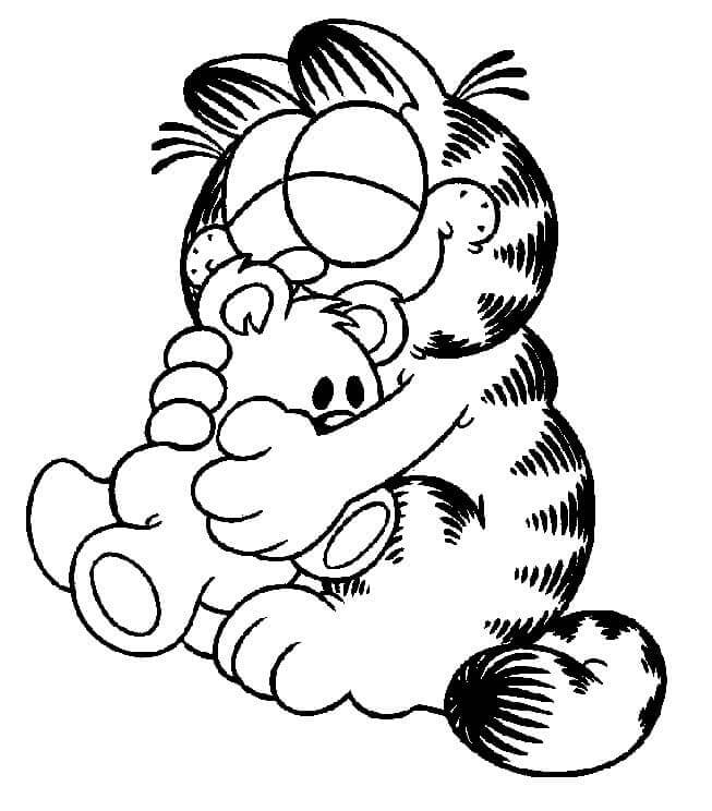 Garfield che coccola il suo giocattolo da colorare