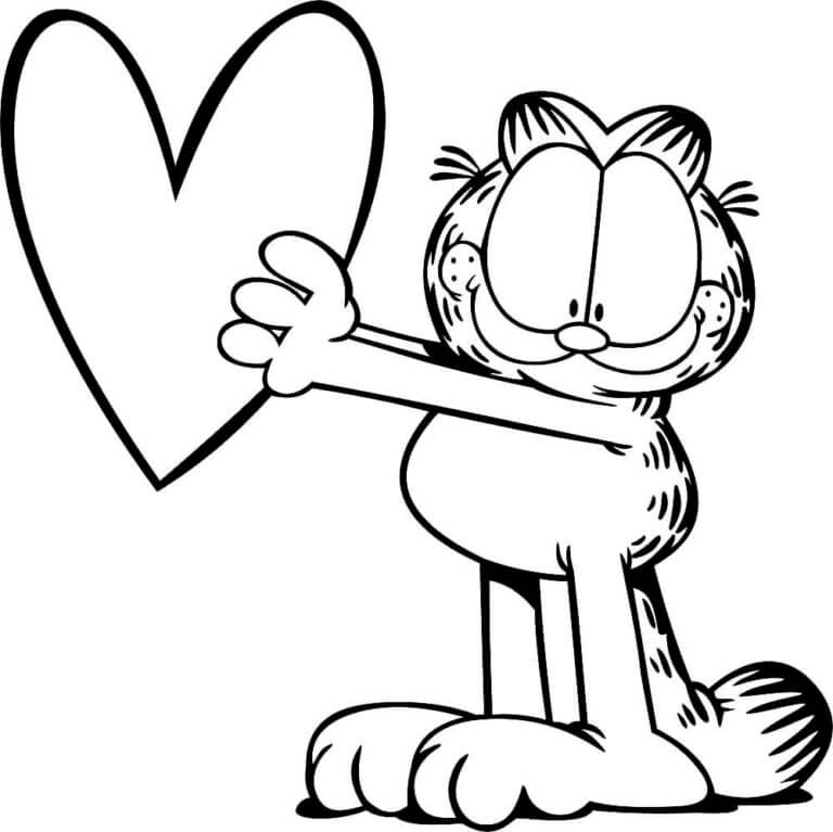 Garfield che tiene in mano un cuore da colorare