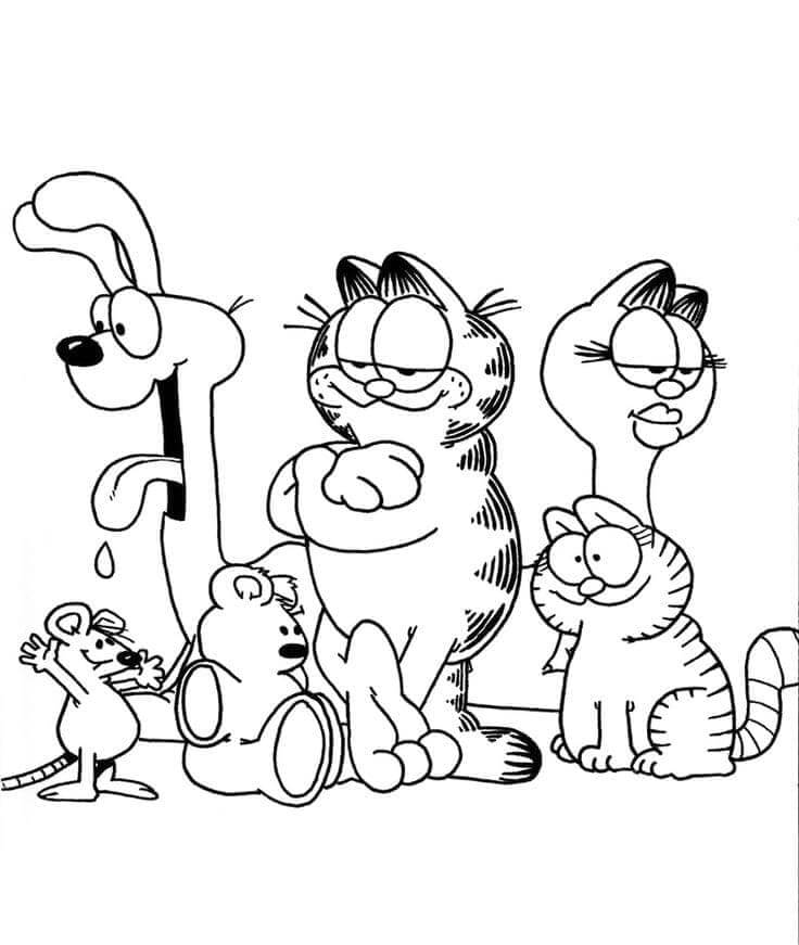 Garfield con gli amici da colorare