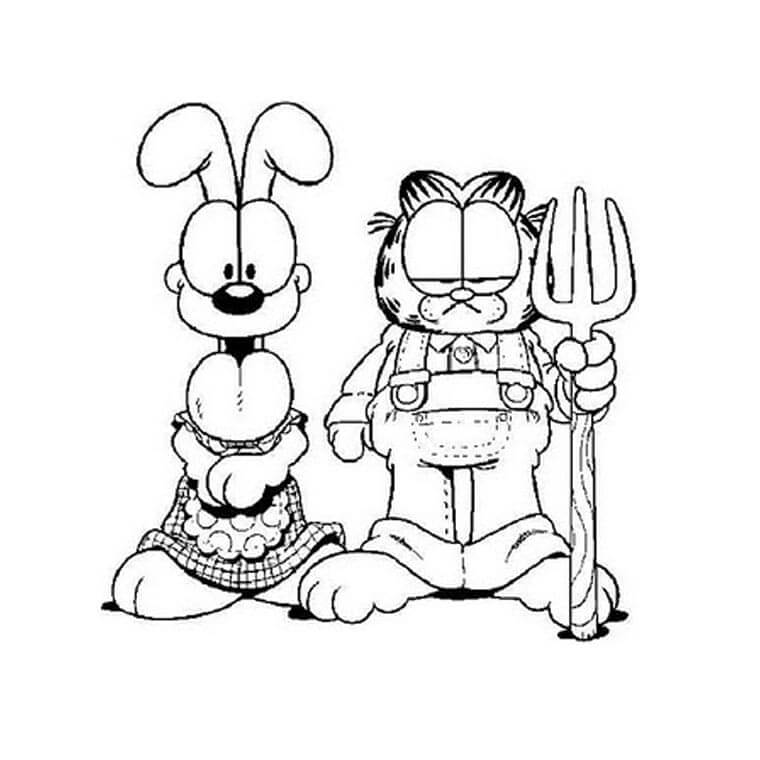 Garfield con il forcone, Oddie in abito da colorare