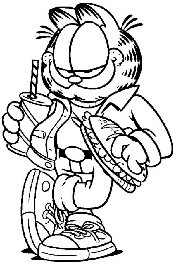 Garfield con soda e panino da colorare