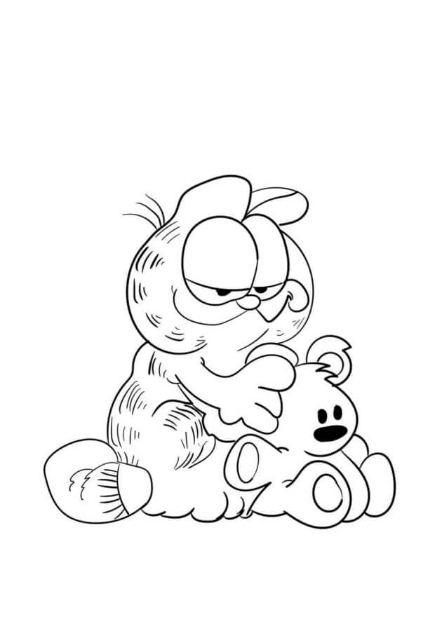 Garfield con un peluche da colorare