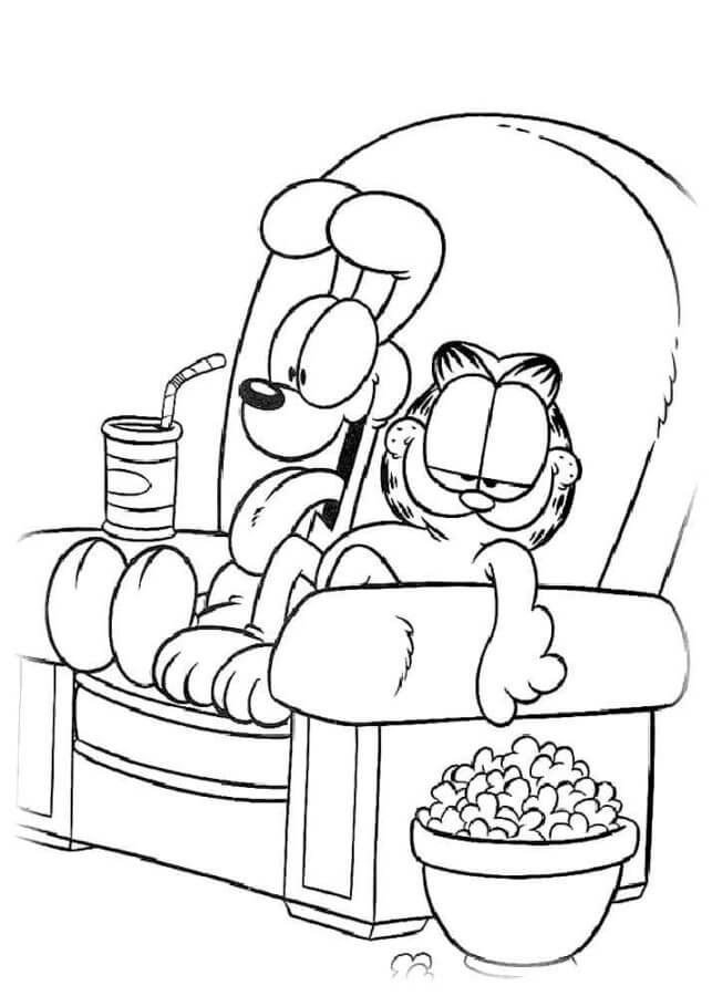 Garfield e Odie guardano la TV da colorare